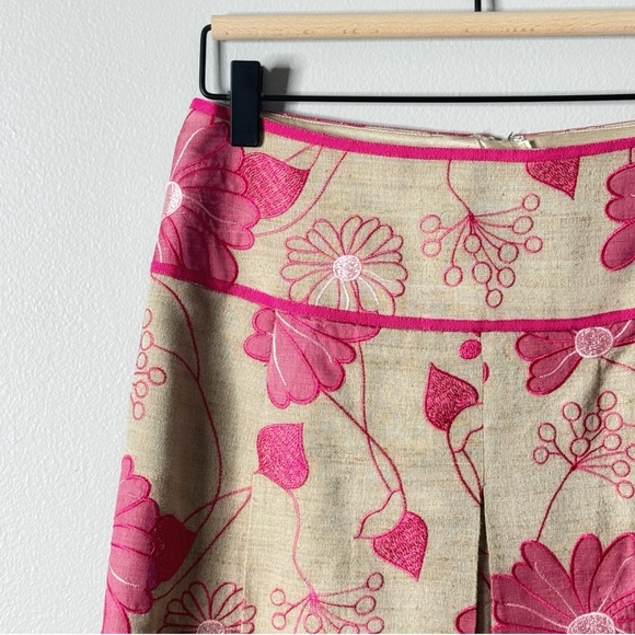 Etcetera Silk Blend Skirt Mini Length Cotton Blend Pink Floral Sand Zip Back 2 - Picture 4 of 11